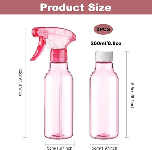 زجاجات الرش البلاستيكية Cosywell 8.8oz/260ml 2 حزمة زجاجة رذاذ فارغة لتنظيف الضباب/تيار زجاجة رش الماء الثقيلة لحلول الطهي الزيوت العطرية العناية بالشعر (واضح) in Kuwait