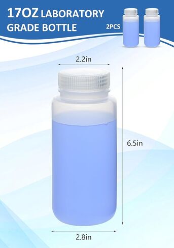 6.9 أوقية/500 مل من زجاجات بلاستيكية مع أغطية - زجاجات تخزين واسعة من الفم مقاومة للتسرب ، حاويات للتخزين السائل ، زجاجات عينة المياه ، زجاجة كاشف (2 مساءً ، أبيض) in Kuwait