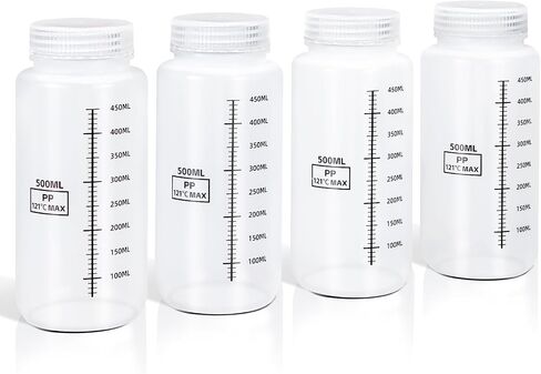 DEMORA 8oz/250ml Graduated Plastic Bottles with Caps, Airtight Lab&Food Grade PP Measuring Bottles, Reusable Wide Mouth Liquid Containers for Water Sample Reagent Liquids Mixing (Clear, 4 Pcs) in Saudi Arabia