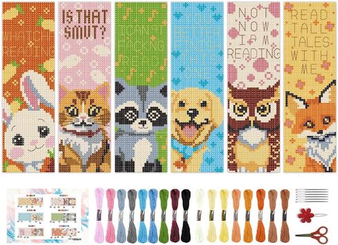 BEUNITONE 6 Pcs Highland Cow Cross Stitch Bookmark Kit for Beginner Stamped Embroidery Kit 8''2.4'' in Saudi Arabia