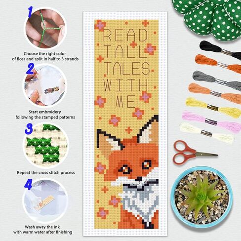 BEUNITONE 6 Pcs Highland Cow Cross Stitch Bookmark Kit for Beginner Stamped Embroidery Kit 8''2.4'' in Saudi Arabia