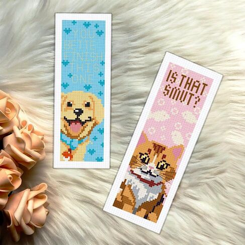 BEUNITONE 6 Pcs Highland Cow Cross Stitch Bookmark Kit for Beginner Stamped Embroidery Kit 8''2.4'' in Saudi Arabia