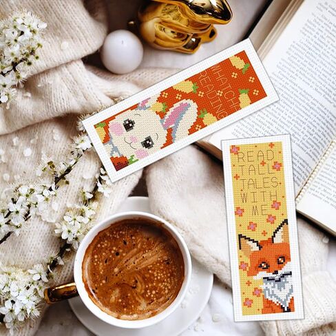 BEUNITONE 6 Pcs Highland Cow Cross Stitch Bookmark Kit for Beginner Stamped Embroidery Kit 8''2.4'' in Saudi Arabia