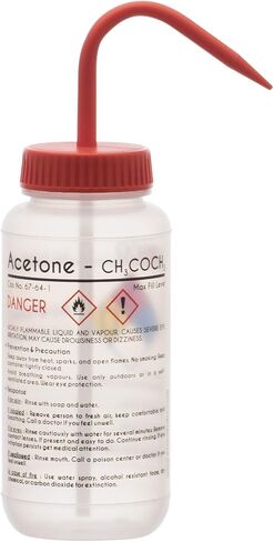 EISCO - 1 Pack Wash Bottle for Acetone, 500ml - Labeled with Color Coded Chemical & Safety Information - Wide Mouth, Self Venting, Low Density Polyethylene in Saudi Arabia