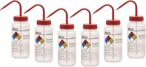 EISCO - 1 Pack Wash Bottle for Acetone, 500ml - Labeled with Color Coded Chemical & Safety Information - Wide Mouth, Self Venting, Low Density Polyethylene in Saudi Arabia