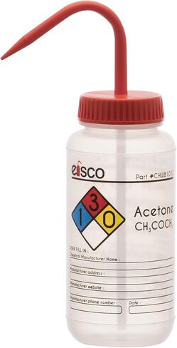 EISCO - 1 Pack Wash Bottle for Acetone, 500ml - Labeled with Color Coded Chemical & Safety Information - Wide Mouth, Self Venting, Low Density Polyethylene in Saudi Arabia