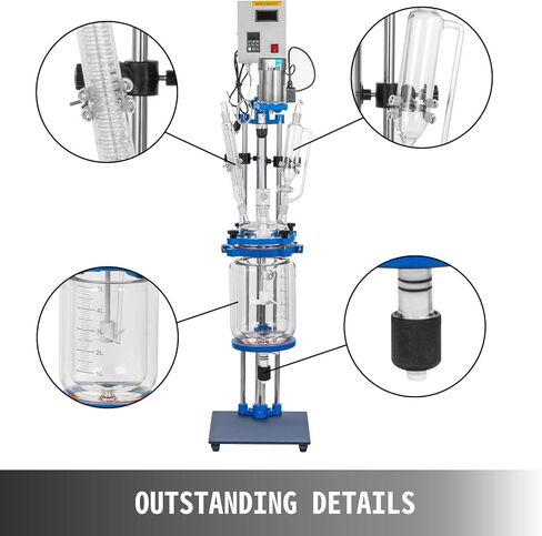 VEVOR Jacketed Reactor 5L Laboratory Glass Reactor, Jacketed Glass Reactor, Chemical Reaction Vessel, Lab Jacketed Reactor, Reaction Vessel Chemistry, with Digital Display, for Reaction Distillation in Kuwait