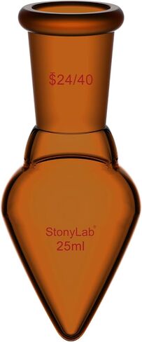 زجاج Stonylab Borosilicate Glass 25 مل قارورة استرداد رقبة ثقيلة من الجدار الفردي مع مفصل خارجي مدفوع 24/40 ، كهرمبر ، على شكل كمثرى ، مثالي للتبخر الدوار واستعادة المحلول in Kuwait