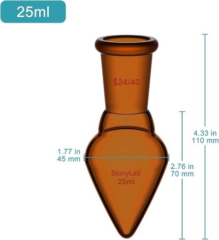 زجاج Stonylab Borosilicate Glass 25 مل قارورة استرداد رقبة ثقيلة من الجدار الفردي مع مفصل خارجي مدفوع 24/40 ، كهرمبر ، على شكل كمثرى ، مثالي للتبخر الدوار واستعادة المحلول in Kuwait