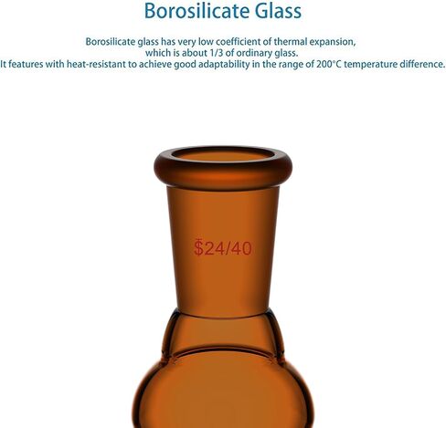 زجاج Stonylab Borosilicate Glass 25 مل قارورة استرداد رقبة ثقيلة من الجدار الفردي مع مفصل خارجي مدفوع 24/40 ، كهرمبر ، على شكل كمثرى ، مثالي للتبخر الدوار واستعادة المحلول in Kuwait