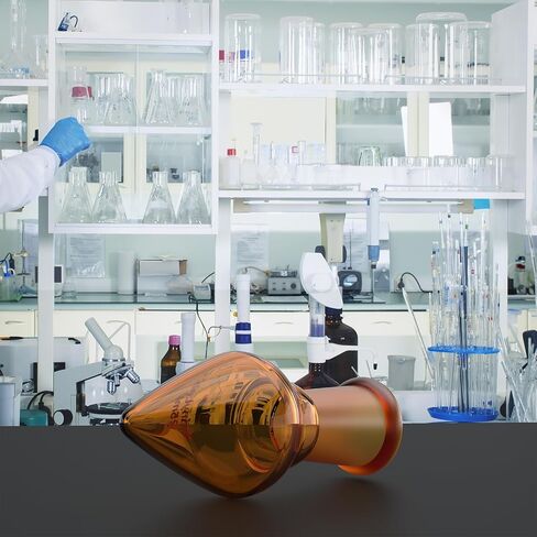 زجاج Stonylab Borosilicate Glass 25 مل قارورة استرداد رقبة ثقيلة من الجدار الفردي مع مفصل خارجي مدفوع 24/40 ، كهرمبر ، على شكل كمثرى ، مثالي للتبخر الدوار واستعادة المحلول in Kuwait
