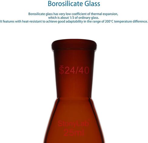 stonylab Amber Borosilicate Glass 100 ml Heavy Wall Single Neck Recovery Flask with 24/40 Outer Joint, Ideal for Rotary Evaporation, Distillation, and Lab Applications in Saudi Arabia