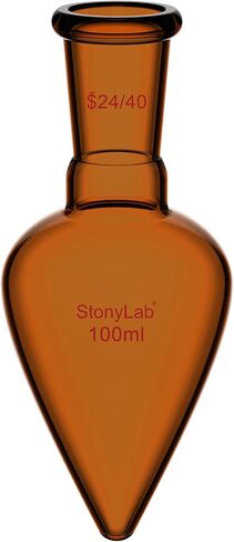 زجاج Stonylab Borosilicate Glass 25 مل قارورة استرداد رقبة ثقيلة من الجدار الفردي مع مفصل خارجي مدفوع 24/40 ، كهرمبر ، على شكل كمثرى ، مثالي للتبخر الدوار واستعادة المحلول in Kuwait