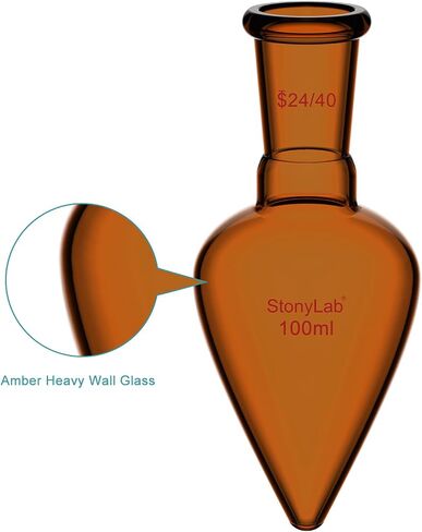 زجاج Stonylab Borosilicate Glass 25 مل قارورة استرداد رقبة ثقيلة من الجدار الفردي مع مفصل خارجي مدفوع 24/40 ، كهرمبر ، على شكل كمثرى ، مثالي للتبخر الدوار واستعادة المحلول in Kuwait