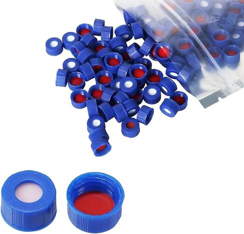 9-425 أغطية خيط المسمار مع septa ، 9 مم HPLC CAPES Autosampler CAP ، أغطية البول برغي البولي بروبيلين الأزرق مع PTFE RED/SILICONE WHITE SEPTA ، 100 PCS/PK in Kuwait