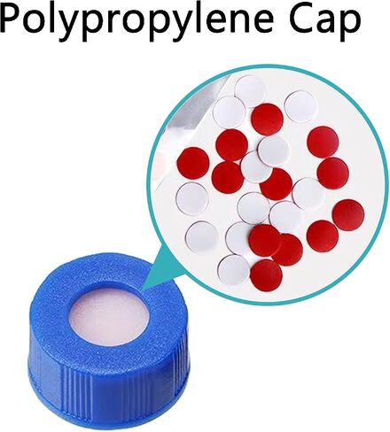 9-425 أغطية خيط المسمار مع septa ، 9 مم HPLC CAPES Autosampler CAP ، أغطية البول برغي البولي بروبيلين الأزرق مع PTFE RED/SILICONE WHITE SEPTA ، 100 PCS/PK in Kuwait