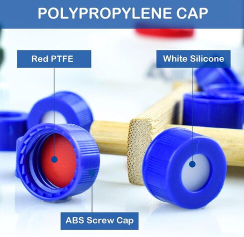 9-425 أغطية خيط المسمار مع septa ، 9 مم HPLC CAPES Autosampler CAP ، أغطية البول برغي البولي بروبيلين الأزرق مع PTFE RED/SILICONE WHITE SEPTA ، 100 PCS/PK in Kuwait
