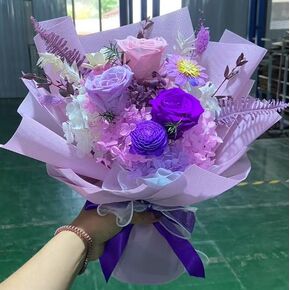Flowers Gifts for Mom, Purple Flower for Delivery, Preserved Roses Bouquets, Purple Roses, Birthday Gifts for Women, Mothers Day Flowers for Wife Lasting Roses Bouquet in Kuwait