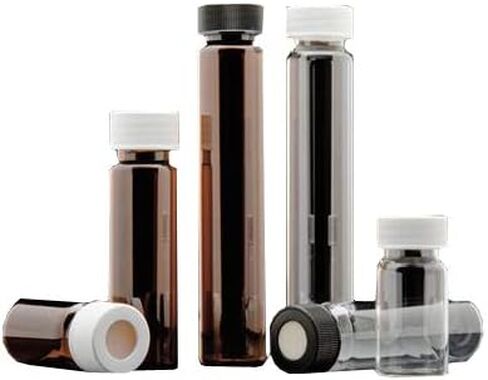 9A-106B-2 Amber Borosilicate Glass Previled Vial مع إغلاق أعلى من مادة البولي بروبيلين الأزرق و 0.125 "PTFE/Silicone Septa ، حجم الحد الأقصى 24-414 ملم ، سعة 20 مل (حالة 72) in Kuwait