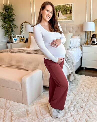 G4Free BareFeel Maternity Dress Yoga Pants Over The Belly Stretchy Work Slack Pregnancy Wide Leg Lounge Trousers in Saudi Arabia