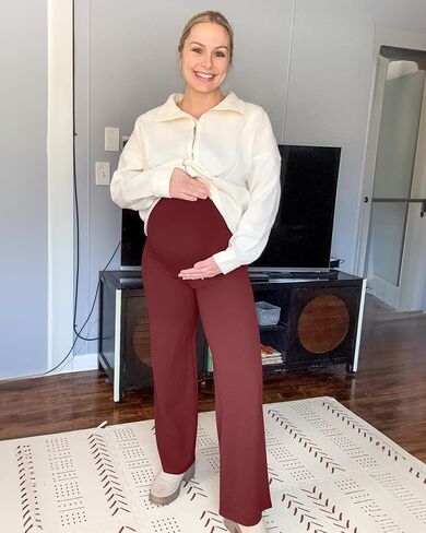 G4Free BareFeel Maternity Dress Yoga Pants Over The Belly Stretchy Work Slack Pregnancy Wide Leg Lounge Trousers in Saudi Arabia