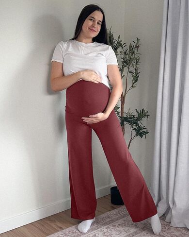 G4Free BareFeel Maternity Dress Yoga Pants Over The Belly Stretchy Work Slack Pregnancy Wide Leg Lounge Trousers in Saudi Arabia