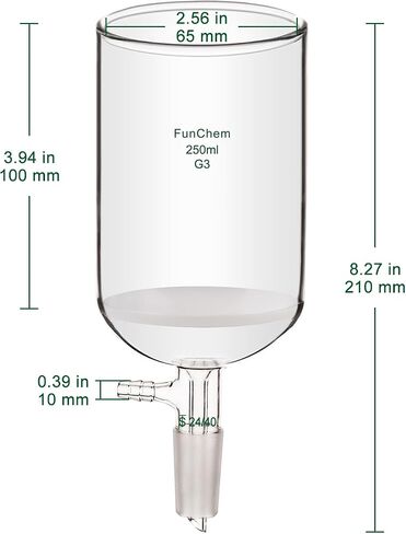 Funchem Buchner Filtering Fairnel مع Fine Frit (G3) ، قمع BoroSilicate Glass Buchner مع أنابيب مفصل داخلي وتفتت متكافئ 24/40 ، سعة 250 مل in Kuwait