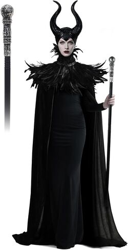 UQJE Black Gothic Witch Costume Raven Costume Halloween Feather Shawl Mesh Cape مع مجموعة قرون in Kuwait