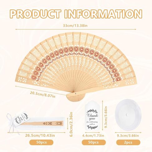 50 Sets Wooden Folding Hand Fans for Wedding Favors Bridal Shower Gifts for Guests, Summer Party Favors Bulk Return Gifts with Organza Bags and Thank You Tag in Saudi Arabia