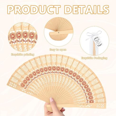 50 Sets Wooden Folding Hand Fans for Wedding Favors Bridal Shower Gifts for Guests, Summer Party Favors Bulk Return Gifts with Organza Bags and Thank You Tag in Saudi Arabia