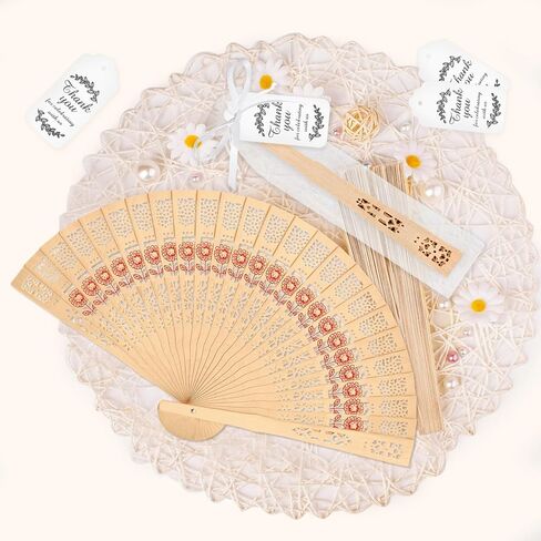 50 Sets Wooden Folding Hand Fans for Wedding Favors Bridal Shower Gifts for Guests, Summer Party Favors Bulk Return Gifts with Organza Bags and Thank You Tag in Saudi Arabia