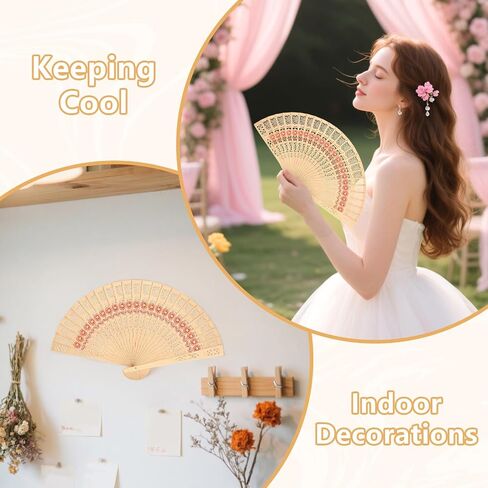 50 Sets Wooden Folding Hand Fans for Wedding Favors Bridal Shower Gifts for Guests, Summer Party Favors Bulk Return Gifts with Organza Bags and Thank You Tag in Saudi Arabia