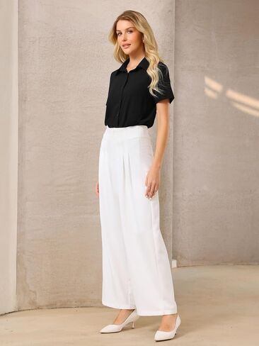 Women's Button Up Bodysuit Short Sleeve Collar Business Work Solid Leotard Shirt Top in Saudi Arabia