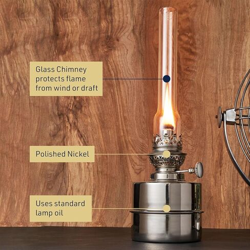 Oil Lamp - 15.5" Decorative Lamp with Antique-Style Glass Body and Brass Accents - Large Kerosene Lantern with Adjustable Wick - Oil Lamps for Indoor Use by Kings County Tools (Blue) in Kuwait