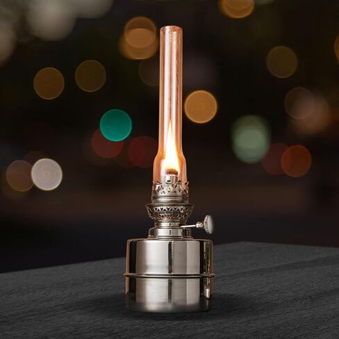 Oil Lamp - 15.5" Decorative Lamp with Antique-Style Glass Body and Brass Accents - Large Kerosene Lantern with Adjustable Wick - Oil Lamps for Indoor Use by Kings County Tools (Blue) in Kuwait