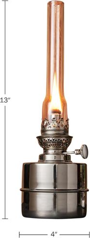 Oil Lamp - 15.5" Decorative Lamp with Antique-Style Glass Body and Brass Accents - Large Kerosene Lantern with Adjustable Wick - Oil Lamps for Indoor Use by Kings County Tools (Blue) in Kuwait