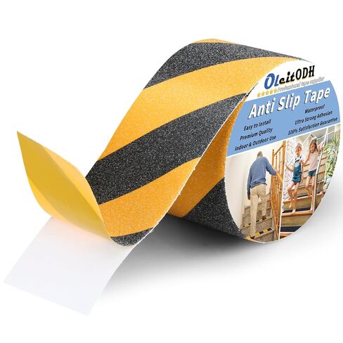 Non Slip Safety Grip Tape for Stairs Steps 2 in x 60Ft Non Skid Tread High Traction Friction, Black Yellow Strong Grip Abrasive Adhesive Hazard Caution Tape in Saudi Arabia