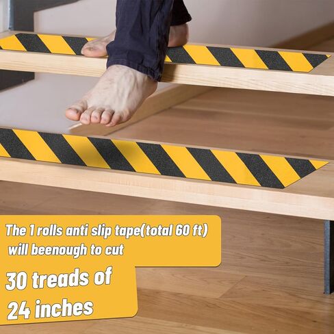 Non Slip Safety Grip Tape for Stairs Steps 2 in x 60Ft Non Skid Tread High Traction Friction, Black Yellow Strong Grip Abrasive Adhesive Hazard Caution Tape in Saudi Arabia