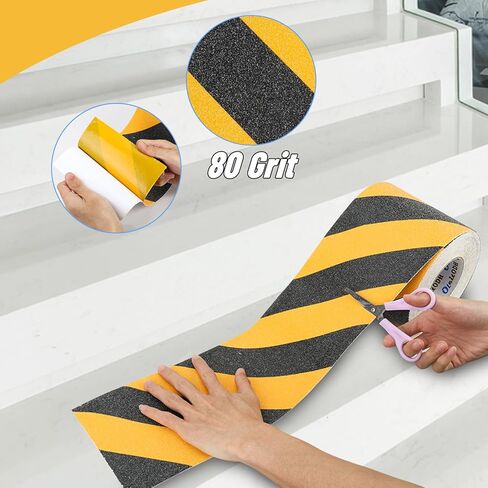 Non Slip Safety Grip Tape for Stairs Steps 2 in x 60Ft Non Skid Tread High Traction Friction, Black Yellow Strong Grip Abrasive Adhesive Hazard Caution Tape in Saudi Arabia