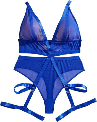 OYOANGLE Women's Plus Size One Piece Teddy Lingerie Sheer Mesh V Neck Garter Belt Babydoll Bodysuits in Saudi Arabia