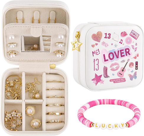 Travel Jewelry Case, Small Jewelry Box with Friendship Bracelet, Taylor Merch Gift for Girls Daughter Sister Friends, Graduation Birthday Gift, Eras in Saudi Arabia