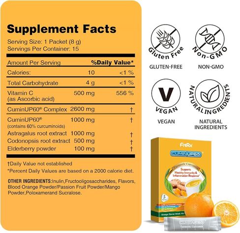 مسحوق مشروب الكركمين الكركمين ، لقطات مناعة عافية فيتامين C ، نكهة الحمضيات البرتقالية حزم مزيج المشروبات الفورية ، مجمع الكركمين امتصاص عالي الامتصاص ، ملحق صحية مشتركة in Kuwait