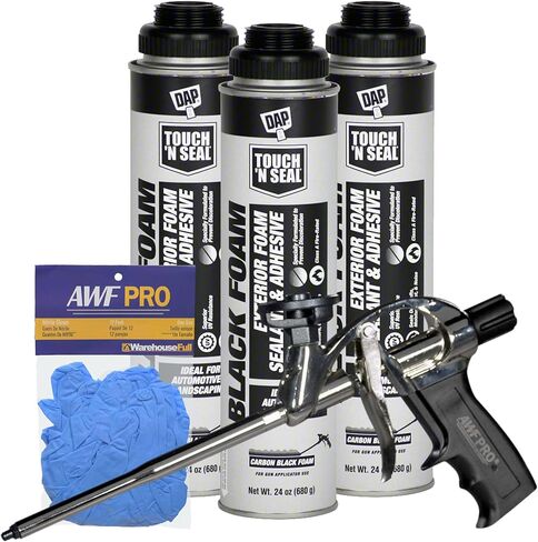 DAP Touch N Seal Seal Seal Spray Foam Sealant for RV ، Pond ، Waterfall & Landscape - مقاومة للأشعة فوق البنفسجية ، فئة A مصنفة ، مقاومة للماء ، لاصق البولي يوريثان مع قفازات AWF Pro ومسدس الرغوة (حزمة من 3) in Kuwait