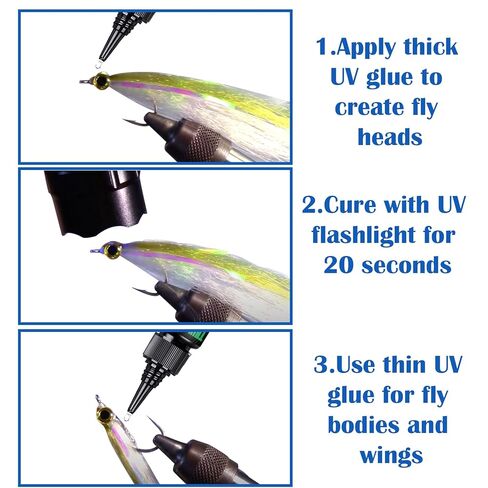 UV Clear Glue Kit (Thick, Thin, Super Flex) + 9 LED UV Power Light for Fly Tying, Fast Curing, Tack-Free, Crystal Clear, Eco-Friendly, Ideal for Fly Heads, Bodies, Wings & Knot Protection in Saudi Arabia