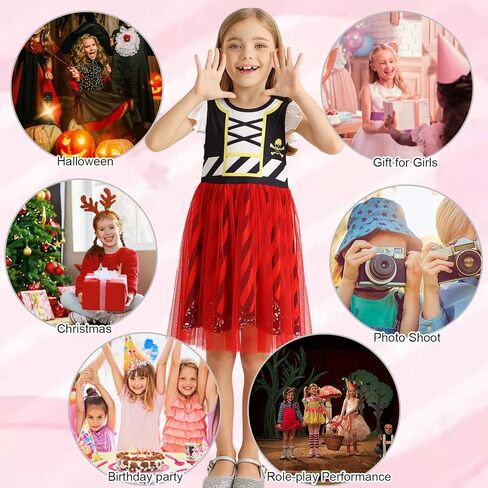 HenzWorld Girls Princess Dress Short Flutter Sleeve Tulle Costume Dress up Toddler Kids Halloween Cosplay Theme Party Outfit in Kuwait