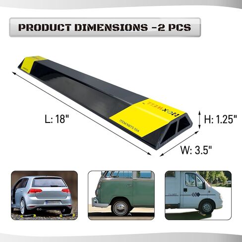 2 Pcs 18'' Parking Car Wheel Stopper for Garage with 2 Installation Methods, Heavy Duty Tire Stops with Reflective Tapes, Car Parking Aids for Garage, Easy to Install in Kuwait