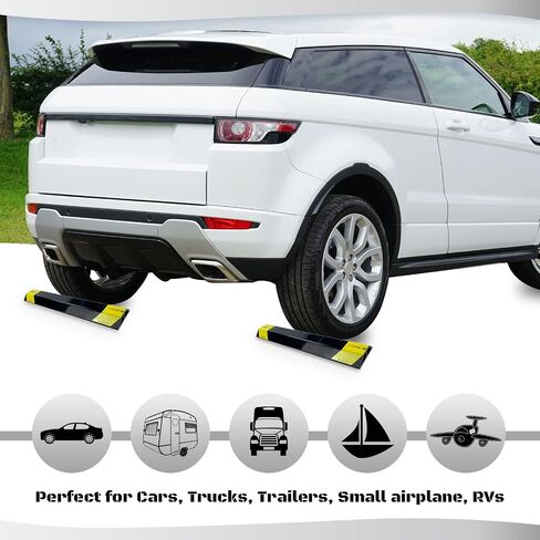 2 Pcs 18'' Parking Car Wheel Stopper for Garage with 2 Installation Methods, Heavy Duty Tire Stops with Reflective Tapes, Car Parking Aids for Garage, Easy to Install in Kuwait