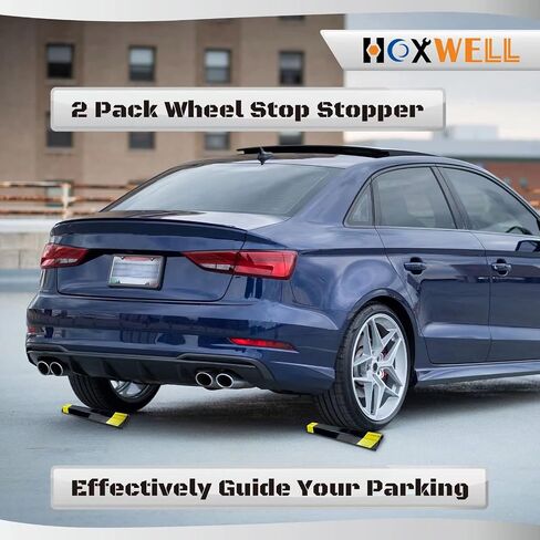 2 Pcs 18'' Parking Car Wheel Stopper for Garage with 2 Installation Methods, Heavy Duty Tire Stops with Reflective Tapes, Car Parking Aids for Garage, Easy to Install in Kuwait