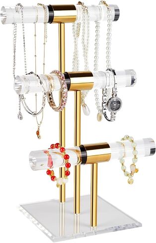 Necklace Holder Bracelet Holder, 2-Tier Acrylic Jewelry Display Stand Gold Jewelry Tower Stand Crystal T Bar Jewelry Organizer Gift for Women in Saudi Arabia