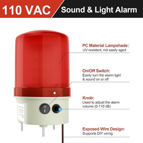 مصطلح LED الصناعي الدوران القوي ، 110 VAC صوت وإنذار الضوء مع المقبض والتبديل ، 105-110 ديسيبل مصباح إنذار طوارئ قابل للتعديل للاستخدام الداخلي/الخارجي in Kuwait
